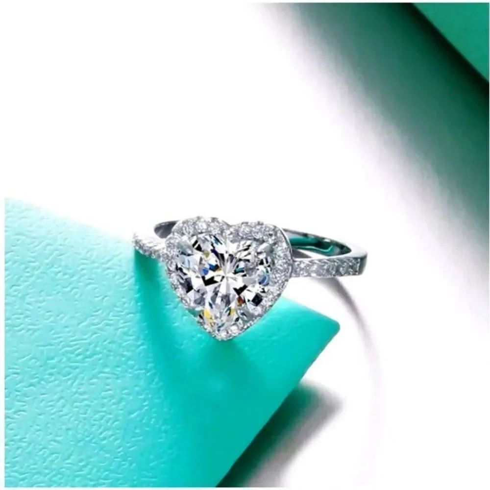 Silver Heart Cubic Zirconia Women's Ring Size 8 NEW IN BOX